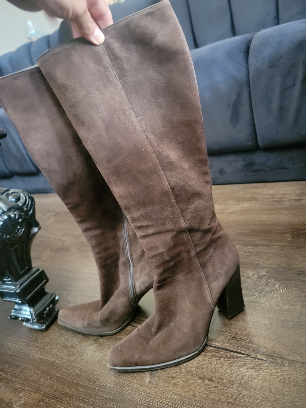 Prada Brown Suede Knee-High Block Heel Boots